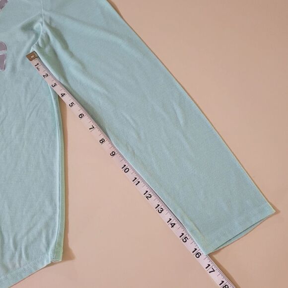 Just Be Women's Aqua Long Sleeve Crewneck Graphic Front Shirt - Picture 6 of 10